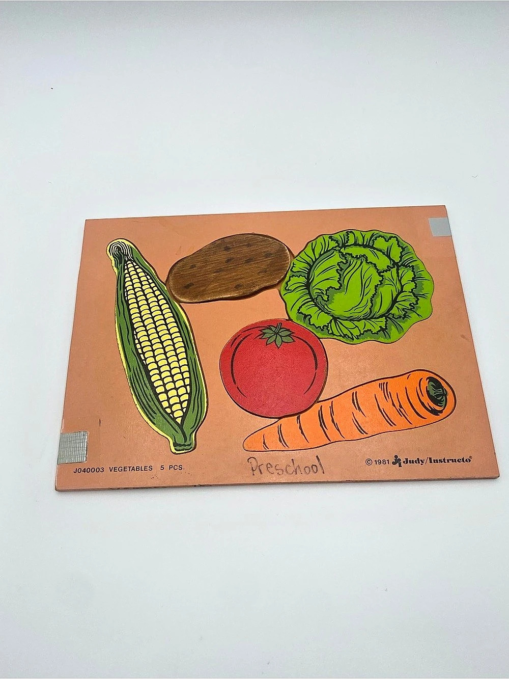Vintage Judy/Instructo Vegetables Wooden Puzzle Board 5 PCS
